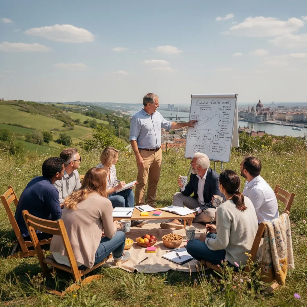 Könyvajánlók a személyes pénzügyekről, színes borítókkal, egy polcon.