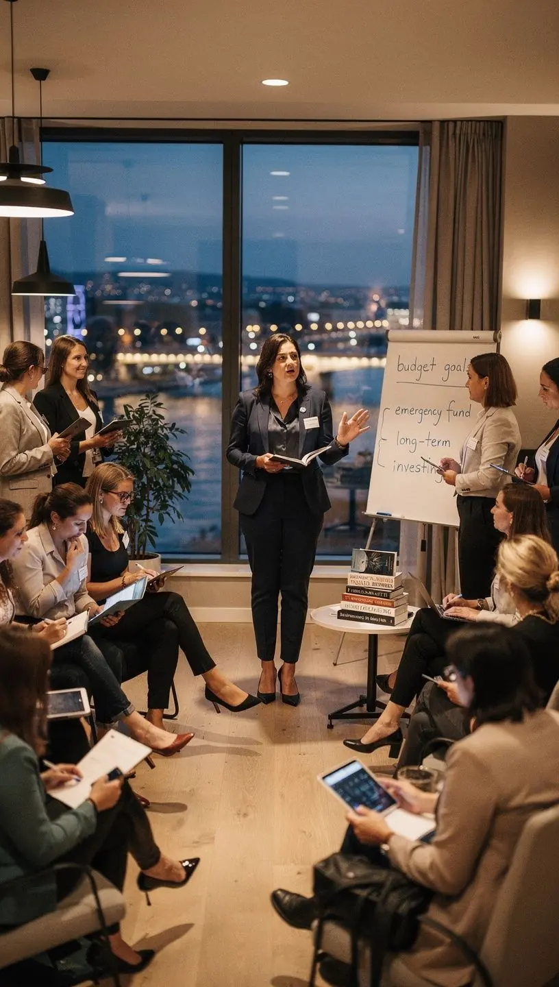 Pénzügyi alapok könyvek és pénzkezelési tippek bemutatása egy asztalon.