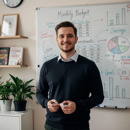 Pénzügyi tervezés lépéseit bemutató ábra, amely a tudatos költekezést hangsúlyozza.